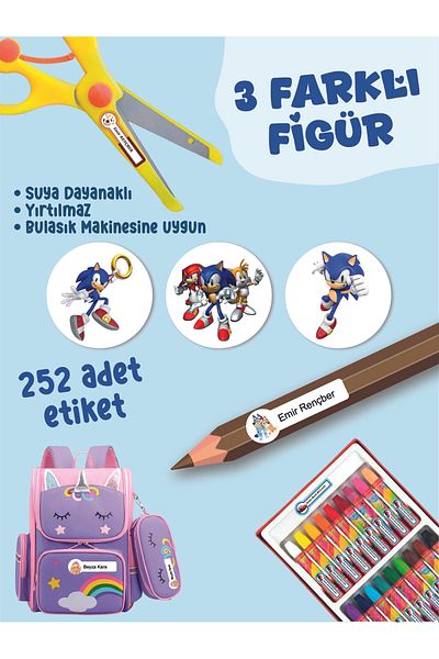 YUNUS COPY School Label Pen Notebook Label Sonic Themed Special Name Writable Label - 252Pcs