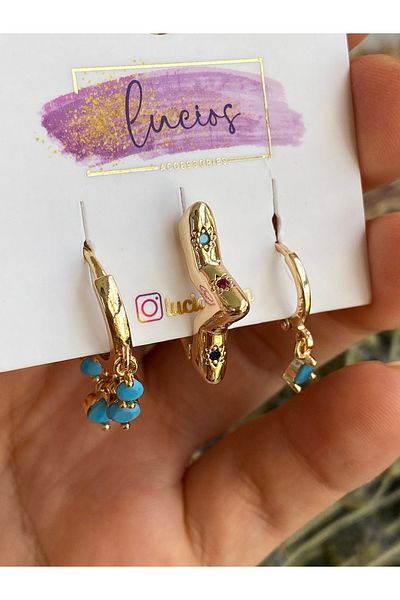 Lucios Vip Blue Stone 3 Piece Earring Set