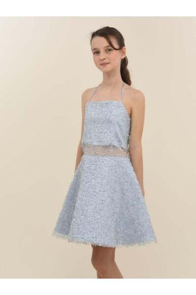 Zekids Βραδινό φόρεμα για κορίτσι με λουράκι με κεντημένο τούλι με λεπτομέρεια