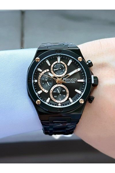 Ferrucci Men's Black Functions Active Metal Cord Wrist Watch