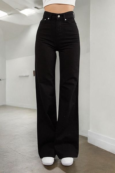 Livik Destiny Young Girl Black High Waist Elastane Blended Modern 90's Loose Leg Jeans