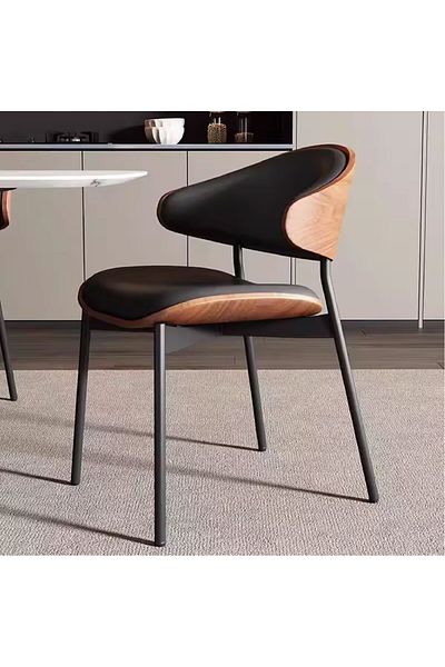 rexa Italian Minimalist Leather Dining Chair – Solid Wood & Metal Frame, 72x56x93 cm