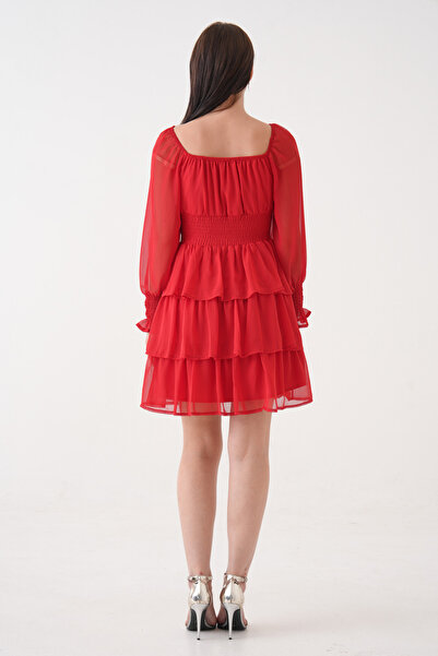 Secret Passion Lingerie Γυναικείο Φόρεμα Μίνι Βραδινό Φόρεμα με Φόδρα από ύφασμα σιφόν Gipe και Σχέδιο Κόκκινο 078