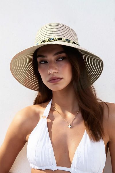 Külah Women's Boho Embroidered Straw Hat - Beige
