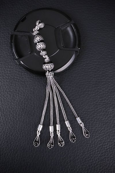 ENCİLİ SİLVER 925 Sterling Silver Special Design Five Hanging Black Enamel Rosary Tassel