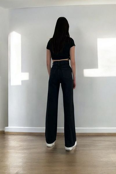 Livik Hailey Women's Black Extra High Waist Stretchy Waist Pocket Detailed Loose Leg Jeans