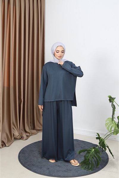 MARFİM Women's Slit Detail Tunic and Pants Tesuture Double Set