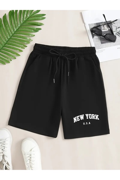 yx yustex sport شورت نسائي موسمي مطبوع من الليكرا الأسود المرن والمضاد للعرق ...