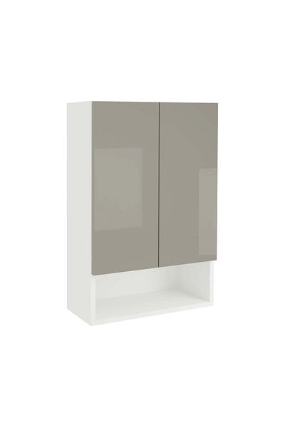 haaus.ro Corp Baie Zed, Suspendat, 2 Usi, Gri Lucios/Alb, MDF, L 48 x l 22 x H 72 cm