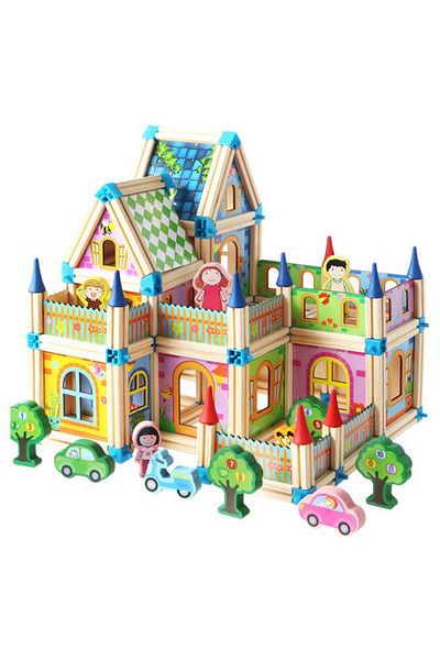 ideal STORE Wooden building blocks set for children PRINCESS CASTLE, Includes 128 elements, Accessorized with blocks