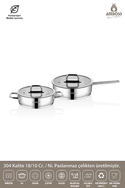 Amboss Nova 4 Piece Stainless Steel Flat Pot Pan Set with Glass Lid 26 cm