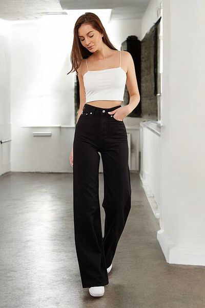 Livik Deborah Women's Black Extra High Waist Stretchy Loose 90's Wide Leg Jean