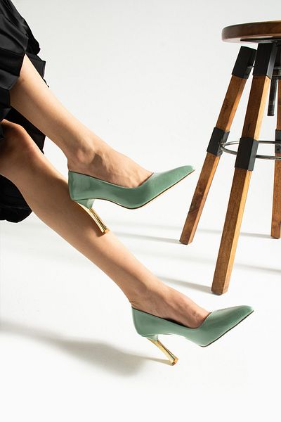 Mepa Ayakkabı Mappy Green Patent Leather Stiletto Comfortable Daily and Special Occasion Women's Heeled Shoes