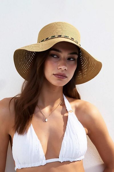 Külah Women's Boho Embroidered Straw Hat - Camel