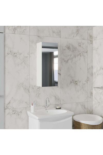 haaus.ro Corp Baie Zed, Suspendat, 1 Usa, cu oglinda, Alb, 30 x 22 x 72 cm
