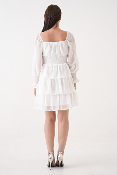 Secret Passion Lingerie Γυναικείο Φόρεμα Μίνι Βραδινό Φόρεμα με Φόδρα από ύφασμα σιφόν Gipe και Layered Design Λευκό 078