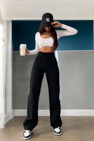 Livik Alice Young Girl Black High Waist Lycra Comfortable Loose Leg Jeans