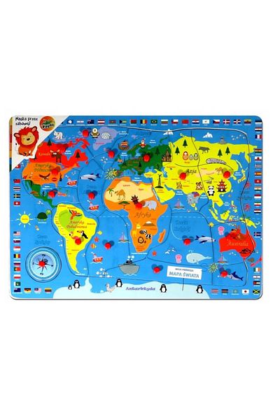 ideal STORE idealSTORE MAP World Mine educational wooden puzzle, Dimensions 40 x 30 x 1.5 cm, Includes 16 pieces in