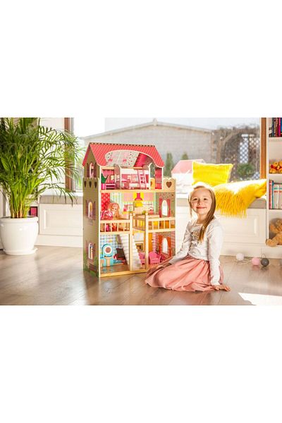 Ecotoys Large Wooden Dollhouse, EcoToys, Malinowa 2, 90 cm