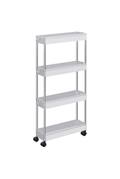 stuffix Slim Shelf for Bathroom and Kitchen with 4 Shelves, with Wheels, White