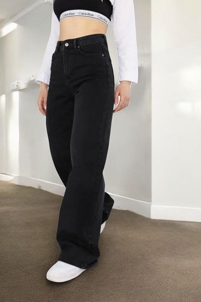 Livik Hazel Young Girl Black High Waist Elastane Blended Unlined 90's Loose Leg Jeans
