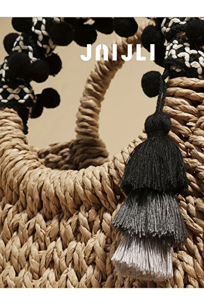 ÇANTA Bohemian Style Ethnic Ruffle Straw Bag, Women's Hand Bag French Vintage Woven Brown Bag