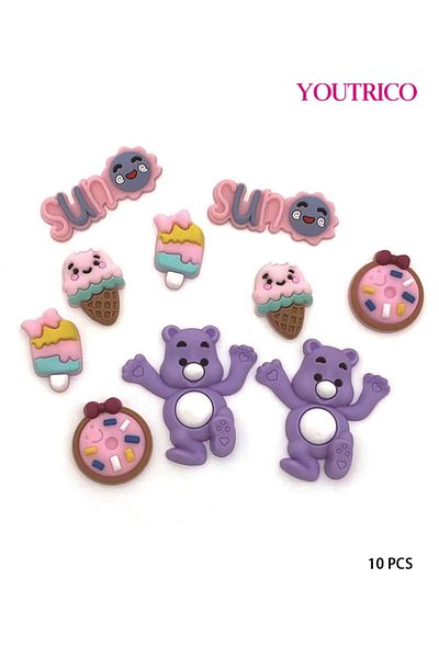 Youtrico 10pcs Purple Bear Jibbitz Charms For Crocs - Slipper Ornament