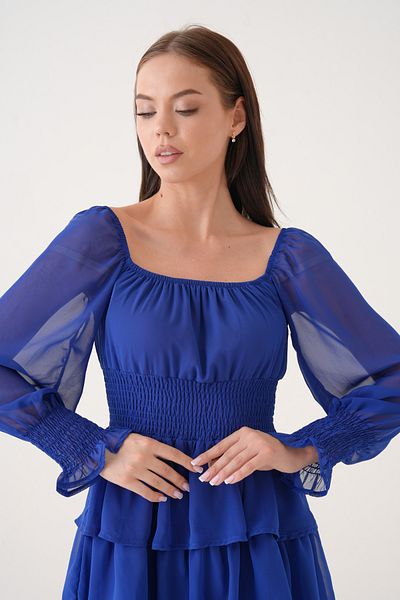 Secret Passion Lingerie Γυναικείο βραδινό φόρεμα από ύφασμα σιφόν με επένδυση Gipe και σχέδιο Saks Blue Mini 078