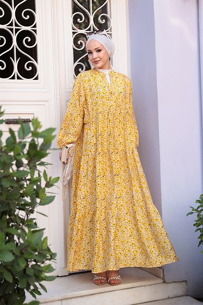 LOCCO Women's Country Garden Pattern Dress Yellow