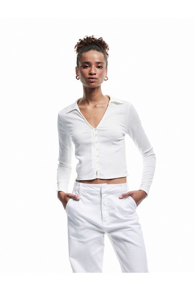 Koton Shirt Collar Long Sleeve Button Slim Fit T-Shirt