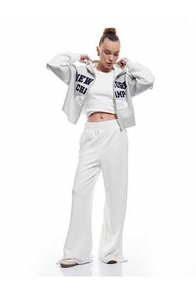 Koton Raised Long Sleeve Zippered Hooded Crop Sweatshirt