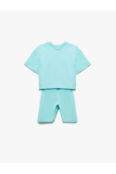 Koton Crew Neck Short Sleeve Cotton Printed T-Shirt and Leggings Set