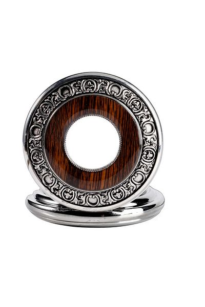 MBrands Gorben skeleton pocket watch with wooden insert and chain Mechanical Vintage, silver