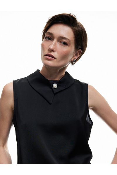 Koton Asymmetrical Neckline Sleeveless Satin Blouse