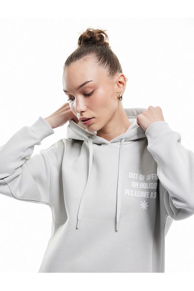 Koton Cotton Hooded Oversize Sweatshirt with Printed Back