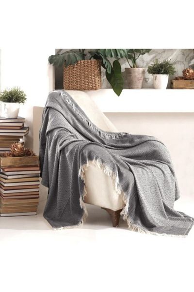 Viaden Thin throw with tassels, 170x210cm, Etnik Gray Anthracite