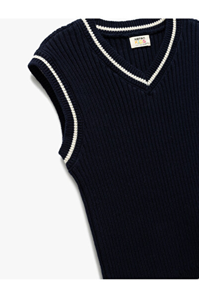 Koton Cotton V-Neck Striped Sleeveless Knitwear Sweater