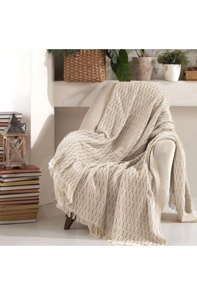 Viaden Thin Throw with Tassels, 170x210cm, Vizyon Beige