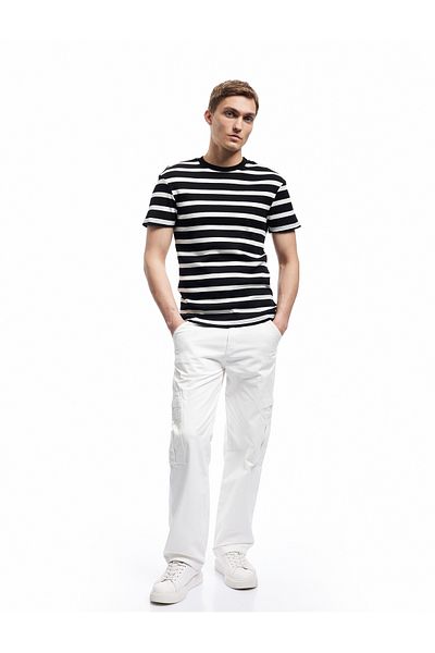 Koton Κοντό μανίκι Crew Neck Slim Fit ριγέ μπλουζάκι
