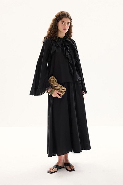 Hooopstore Boho Voile Black Blouse Skirt Set