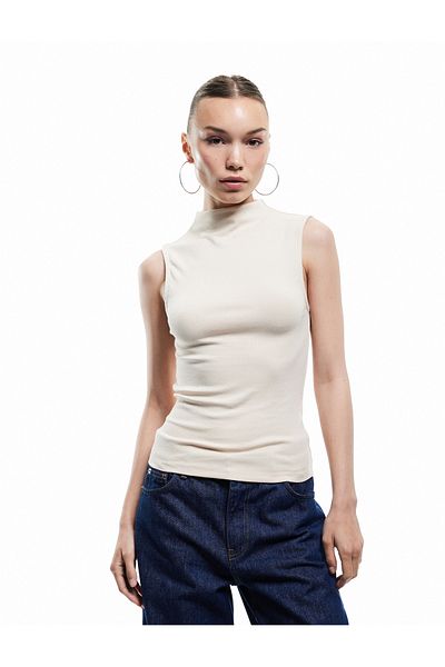 Koton Αμάνικη μπλούζα Basic Slim Fit Stand Collar Modal