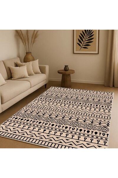 df home Salon Halısı Geometrik İskandinav Eskitmeli Dijital Baskı Yıkanabilir...