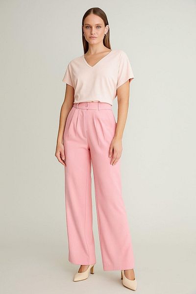Hazel Women's Pink High Waist Palazzo Pants