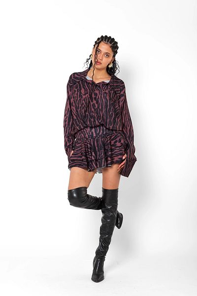 Bak Moda Patterned Striped Black Shirt Dress