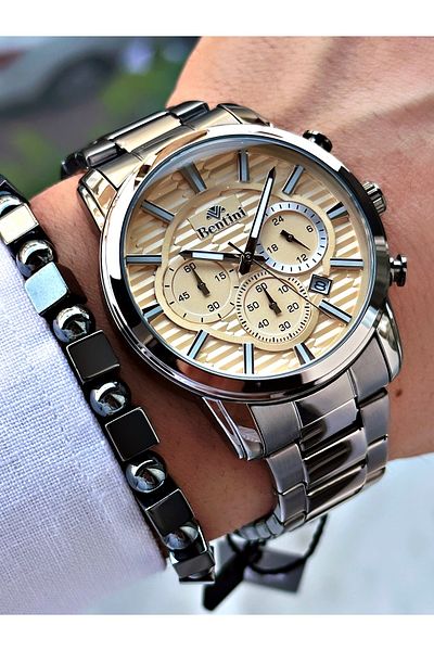 Bentini Men's Wrist Watch – Functional, Steel Band, Waterproof, 2-Year Warranty