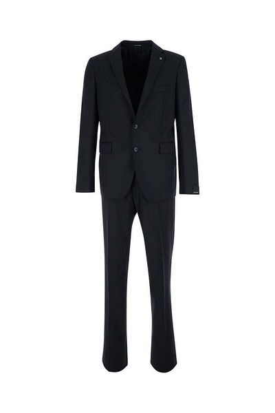 Tagliatore Black Single-Breasted Suit With Logo Pin In Cotton Man