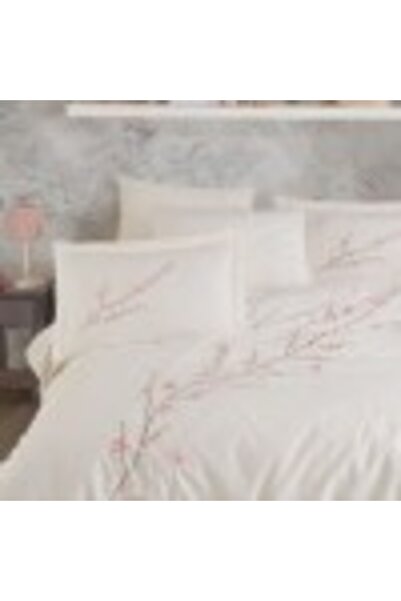 Hobby Lenjerie pat dublu din poplin fin cu broderie florala, ceaceaf pilota 200 x 220 cm, Vera Crem