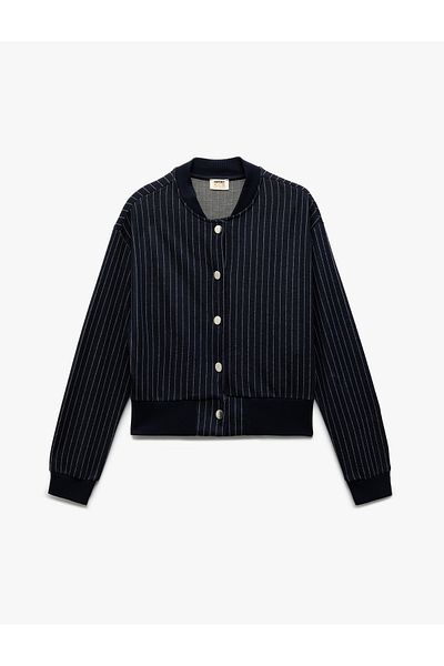 Koton Long Sleeve Snap Closure Viscose Fabric Striped Jacket
