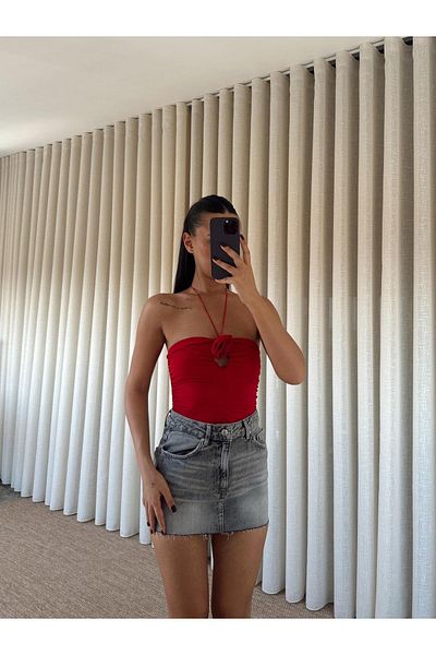 mydukkan.co Milla Rose Detail Halter Neck Bodysuit Red