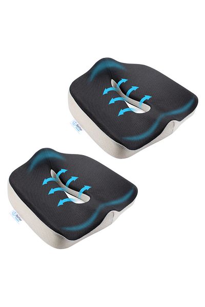 BETTER POSTURE Pack of 2 Premium Memory Foam Orthopedic Seat Cushions, Black, 45 x 38 x 7 cm